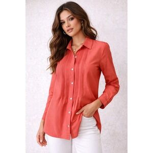 J. Jill Coral Button Down Shirt Cotton Silk Blend Collar Spring Work Women's M